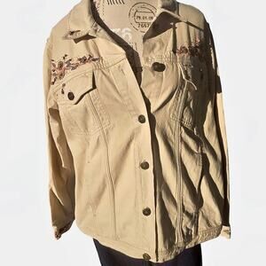 Denim & Co. cream embroidered jacket with beaded details Size XL